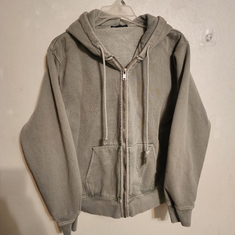 Brandy Melville Christy Light Sage Green Full Zip Hoodie Jacket Pit To Pit 20"